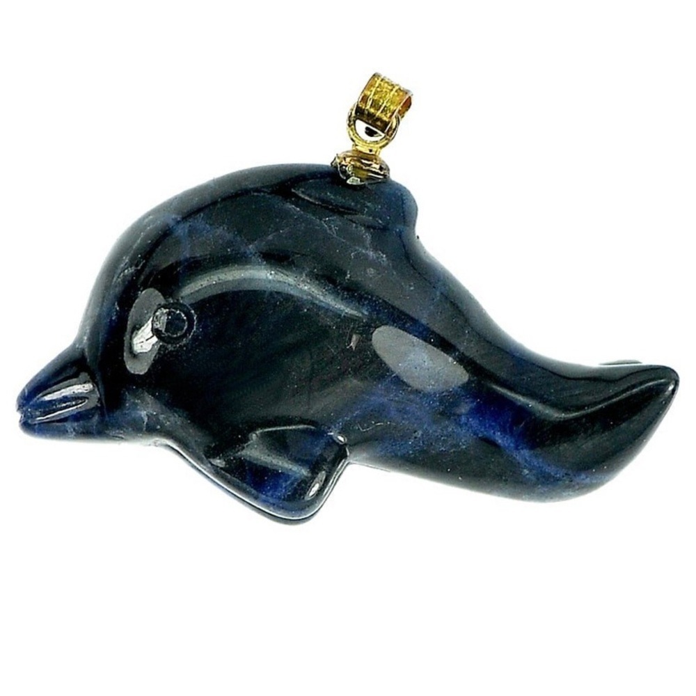 Natural Blue Sodalite Dolphin Carving with Nickel Pendant 38.19 Ct.‎